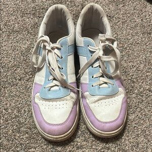 White, Blue, and Purple Sneakers